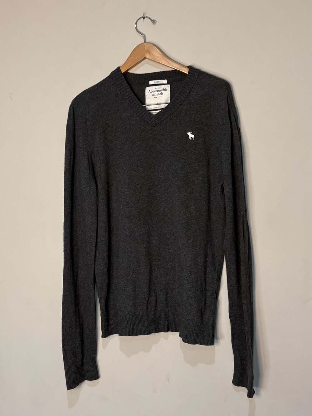Abercrombie & Fitch Muscle V-Neck Cashmere Blend Gray Sweater Size L